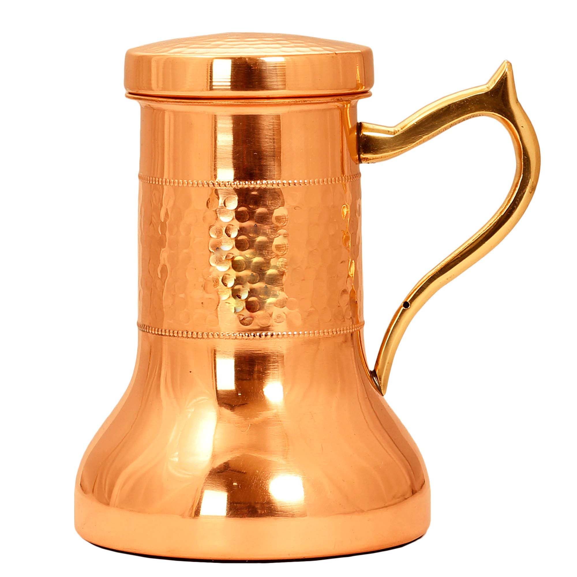 Pure copper smooth hammered design lacquer coated bedroom bottle with handle - 1200 ML